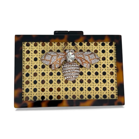Handmade Handbags - Handmade Tortoiseshell Bee Clutch with Crystal Embellishment